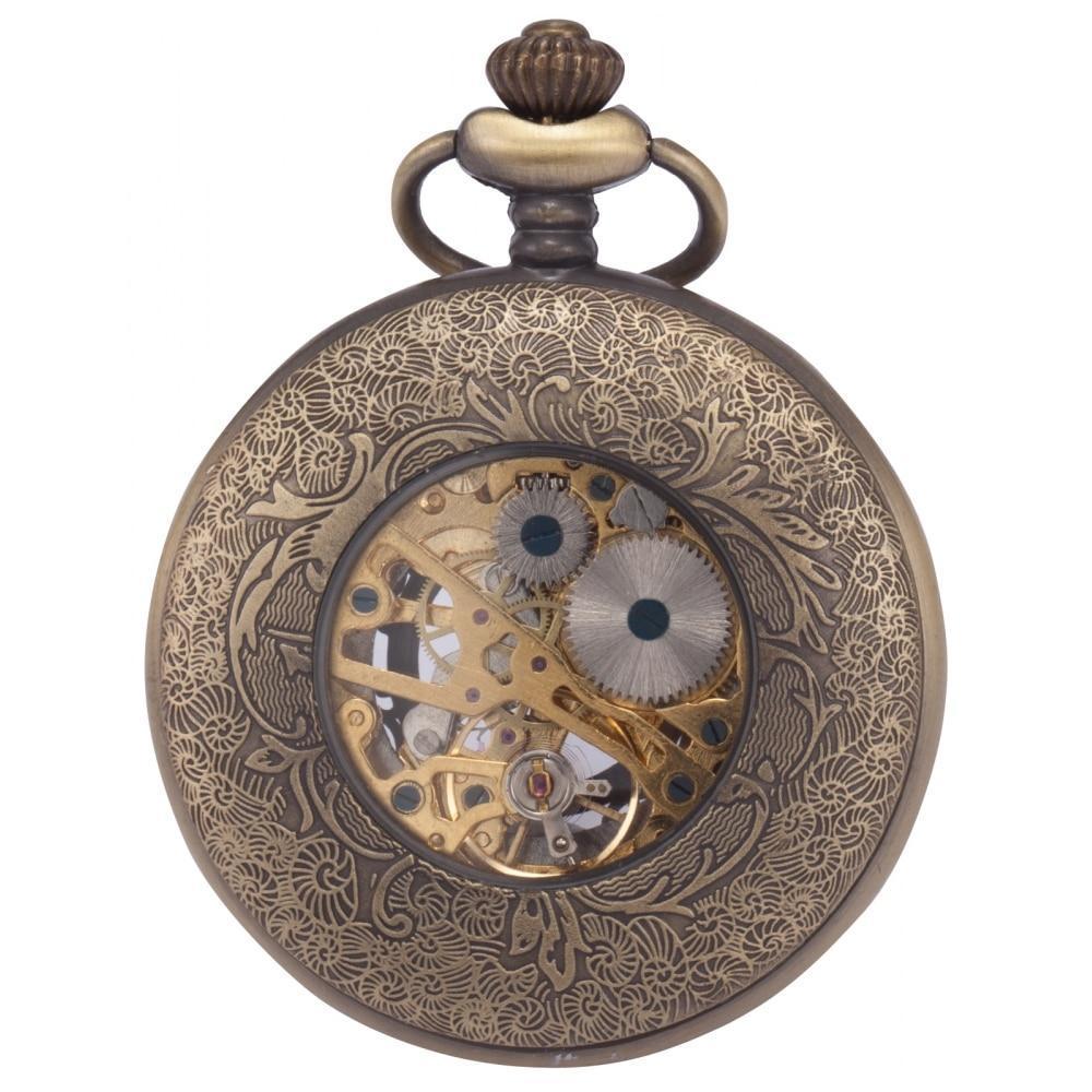 Men's Roman Brass Mechanical Hand Wind Pocket Watch