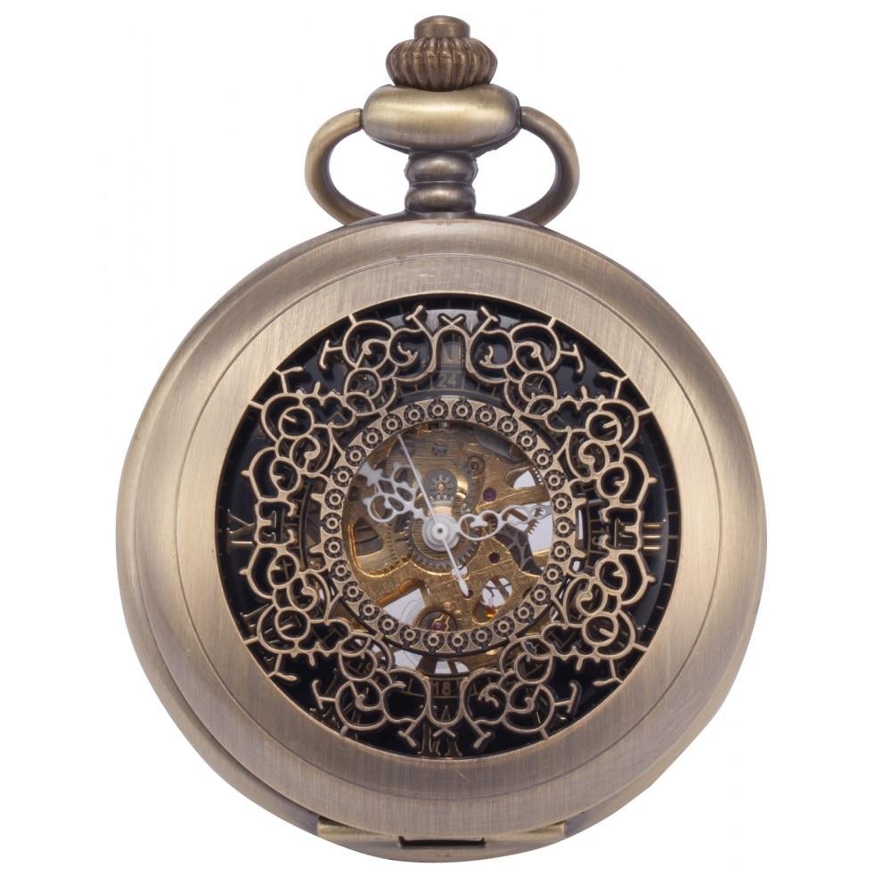 Men's Roman Brass Mechanical Hand Wind Pocket Watch