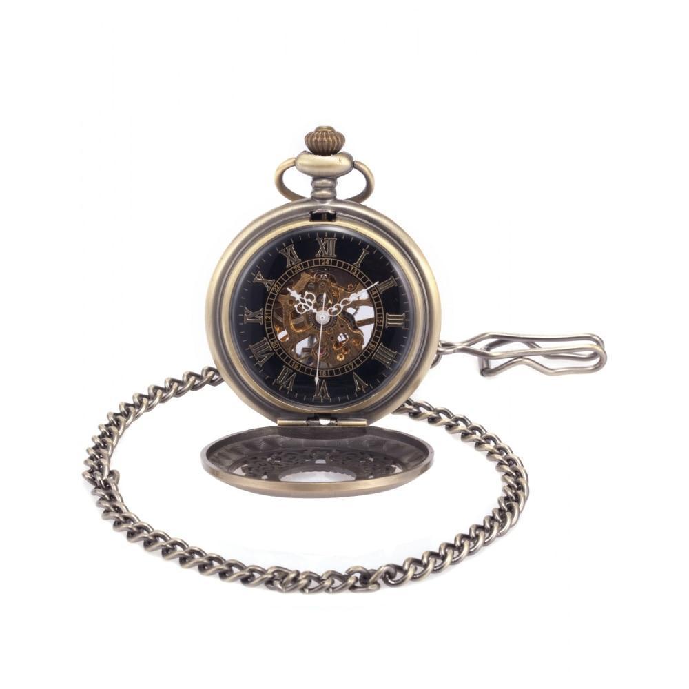 Men's Roman Brass Mechanical Hand Wind Pocket Watch