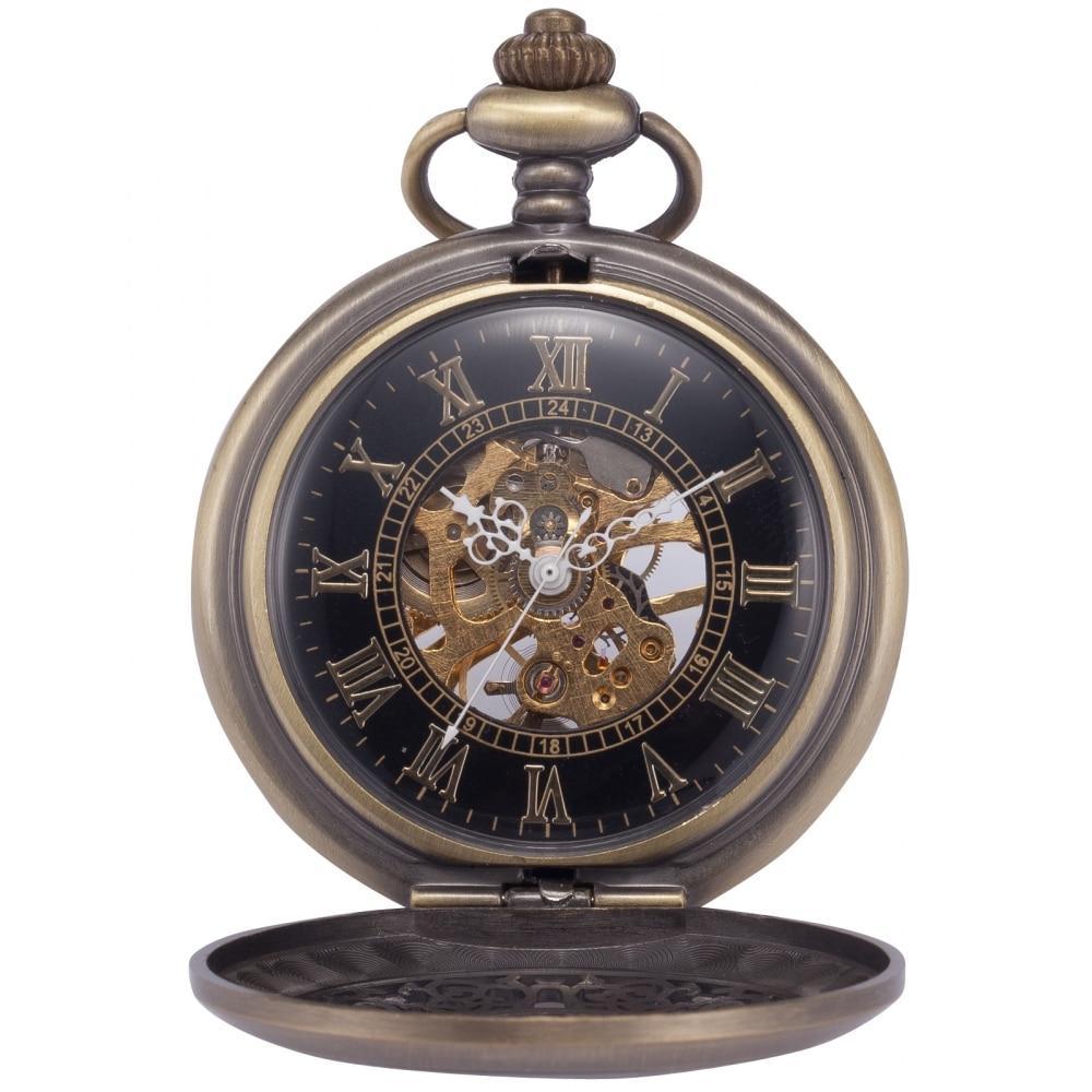 Men's Roman Brass Mechanical Hand Wind Pocket Watch