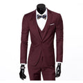 Men's Wine One Button Slim Fit Suit - Three Piece