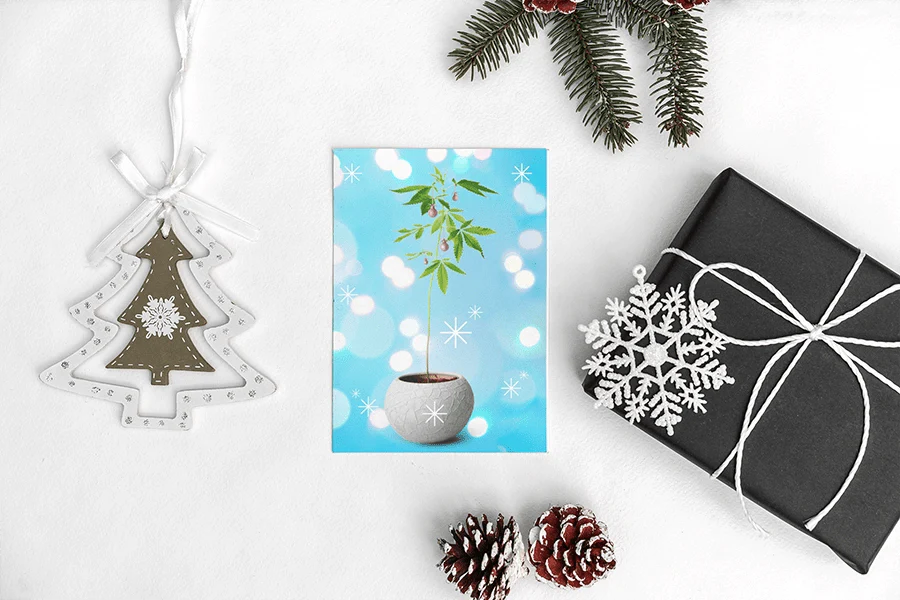 Potted Christmas Marijuana Plant Merry Christmas Greeting Cards (1, 10, 30, and 50pcs)