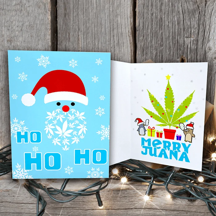 Ho Ho Ho Merry Juana Pot Smoking Penguins Merry Christmas Greeting Cards (1, 10, 30, and 50pcs)
