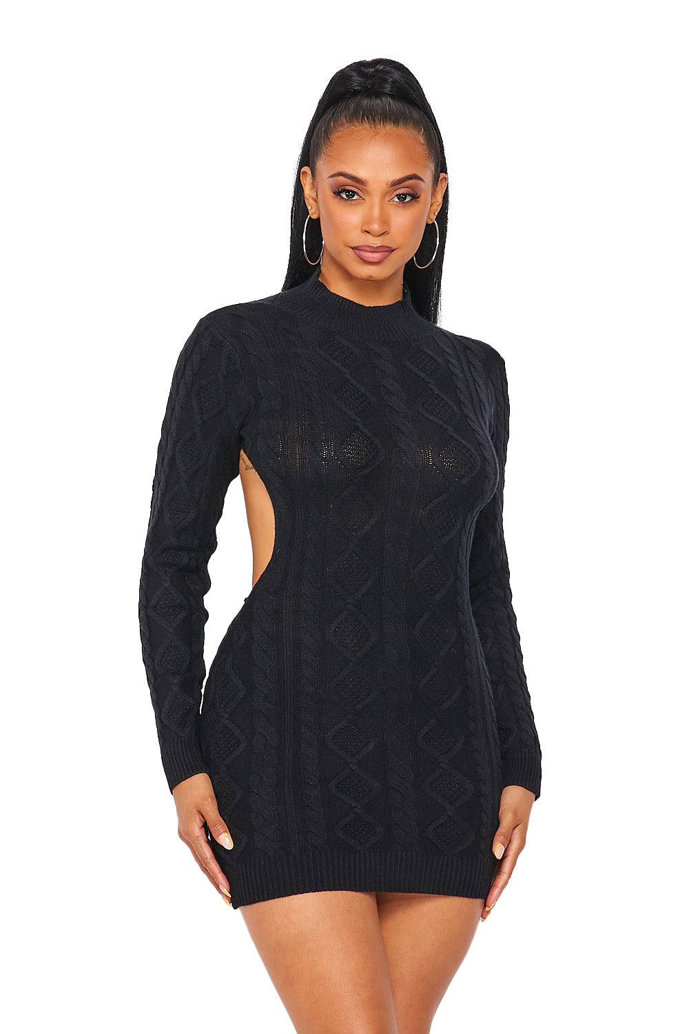 Mock Neck Back Out Sweater Dress