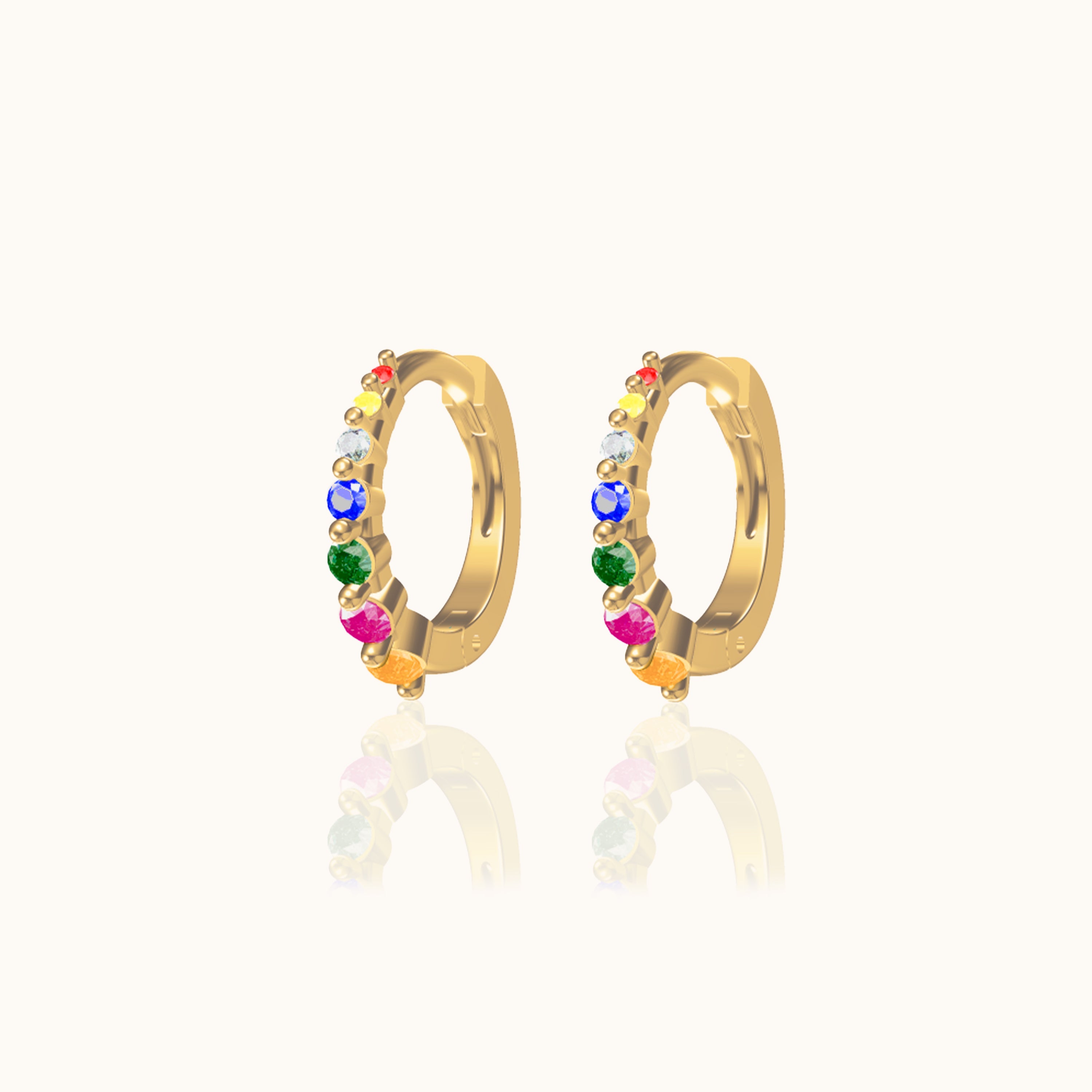 Multicolored Rainbow CZ Tiny Hoop Earrings