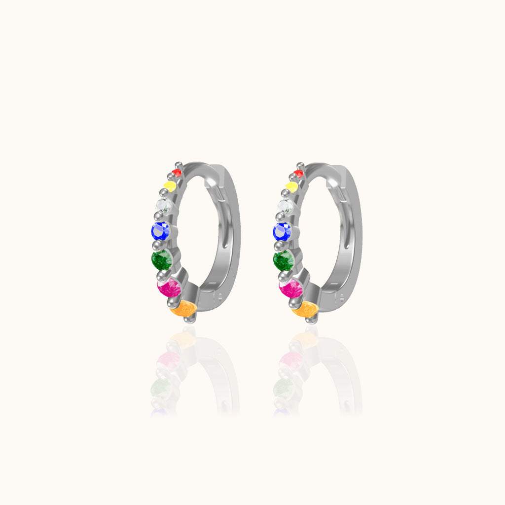 Multicolored Rainbow CZ Tiny Hoop Earrings
