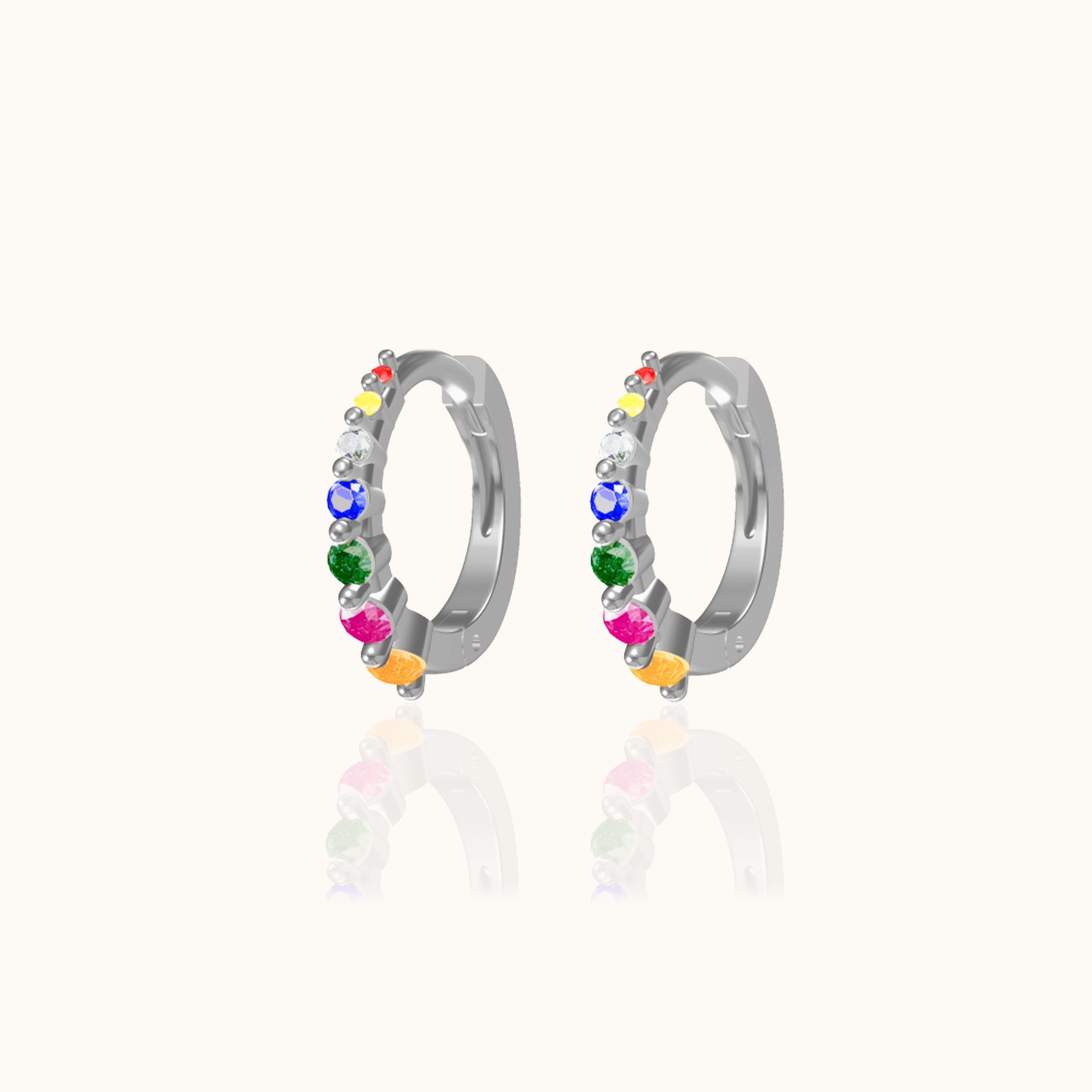 Multicolored Rainbow CZ Tiny Hoop Earrings