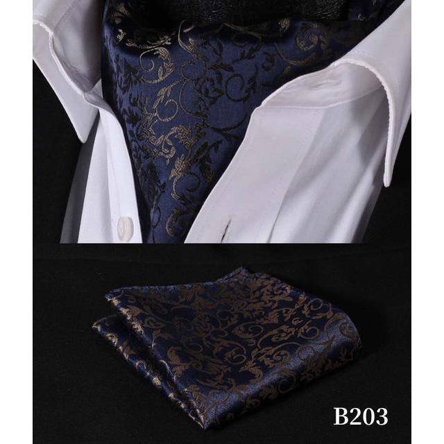 Mysterious Navy Paisley Ascot/Cravat Tie & Handkerchief