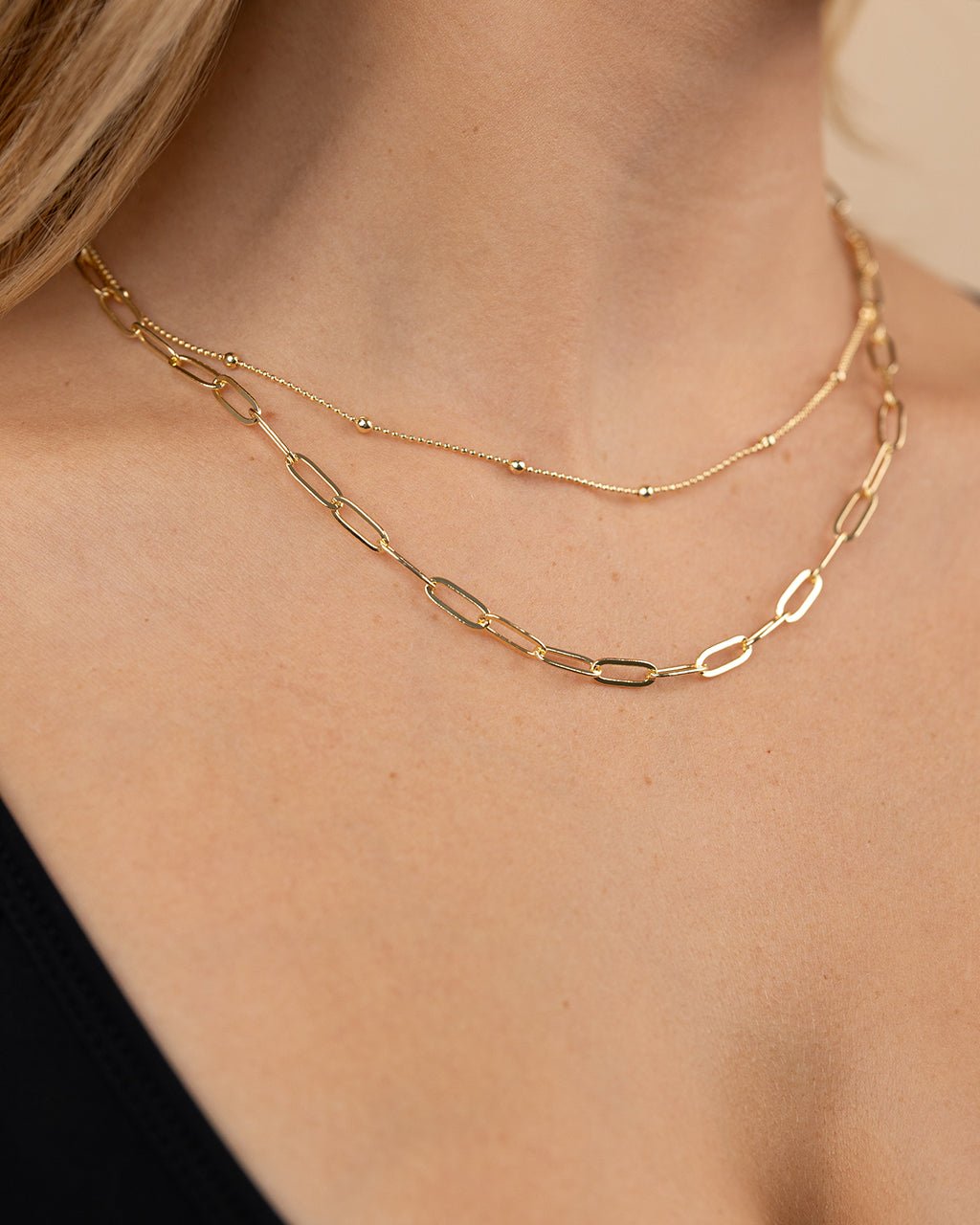 Leah Beaded & Paperclip Layered Chain Necklace
