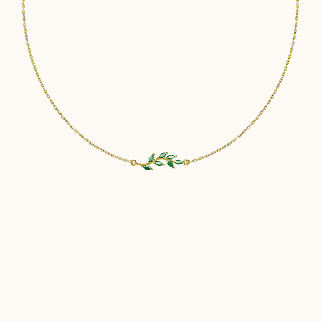 Green CZ Leaves Necklace