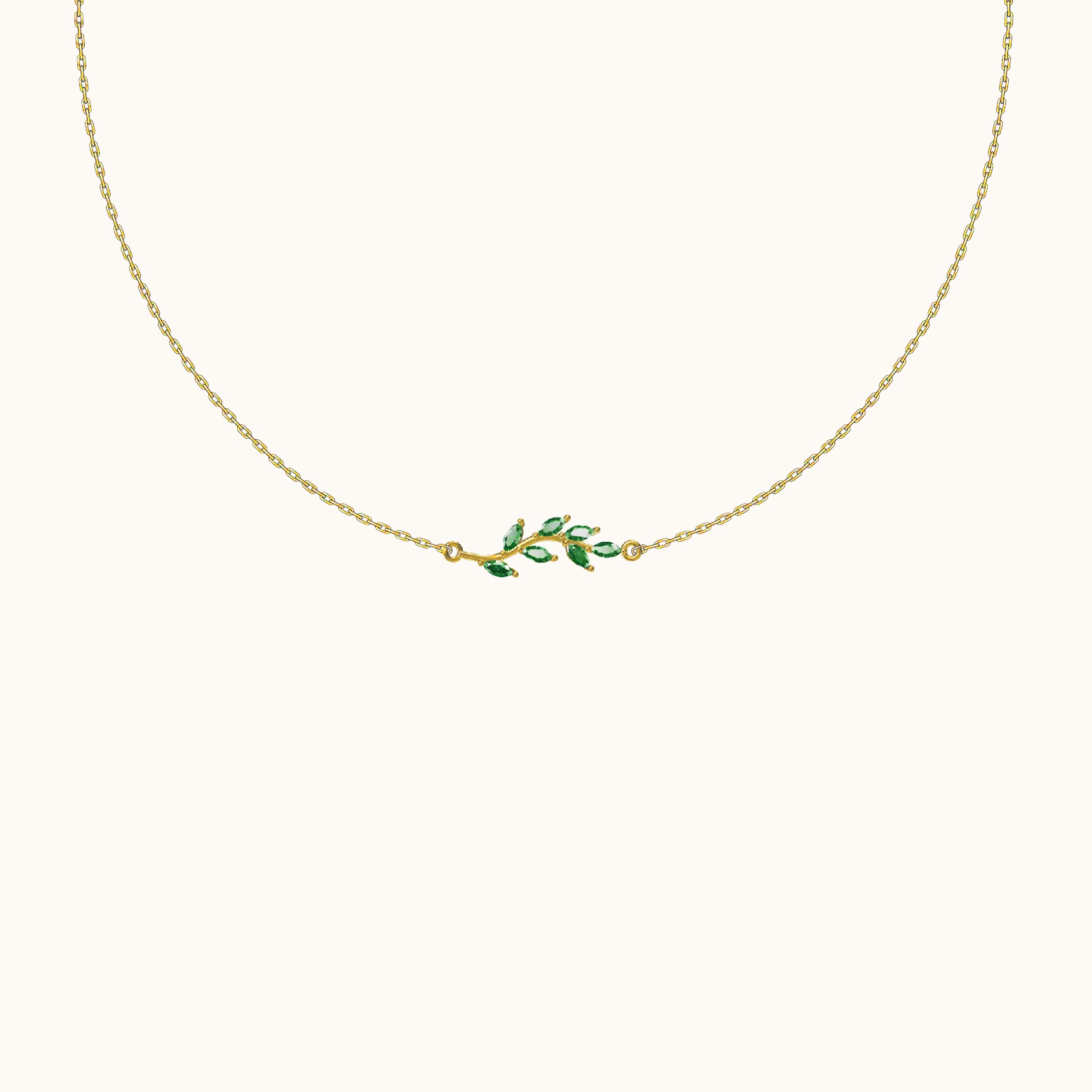 Green CZ Leaves Necklace