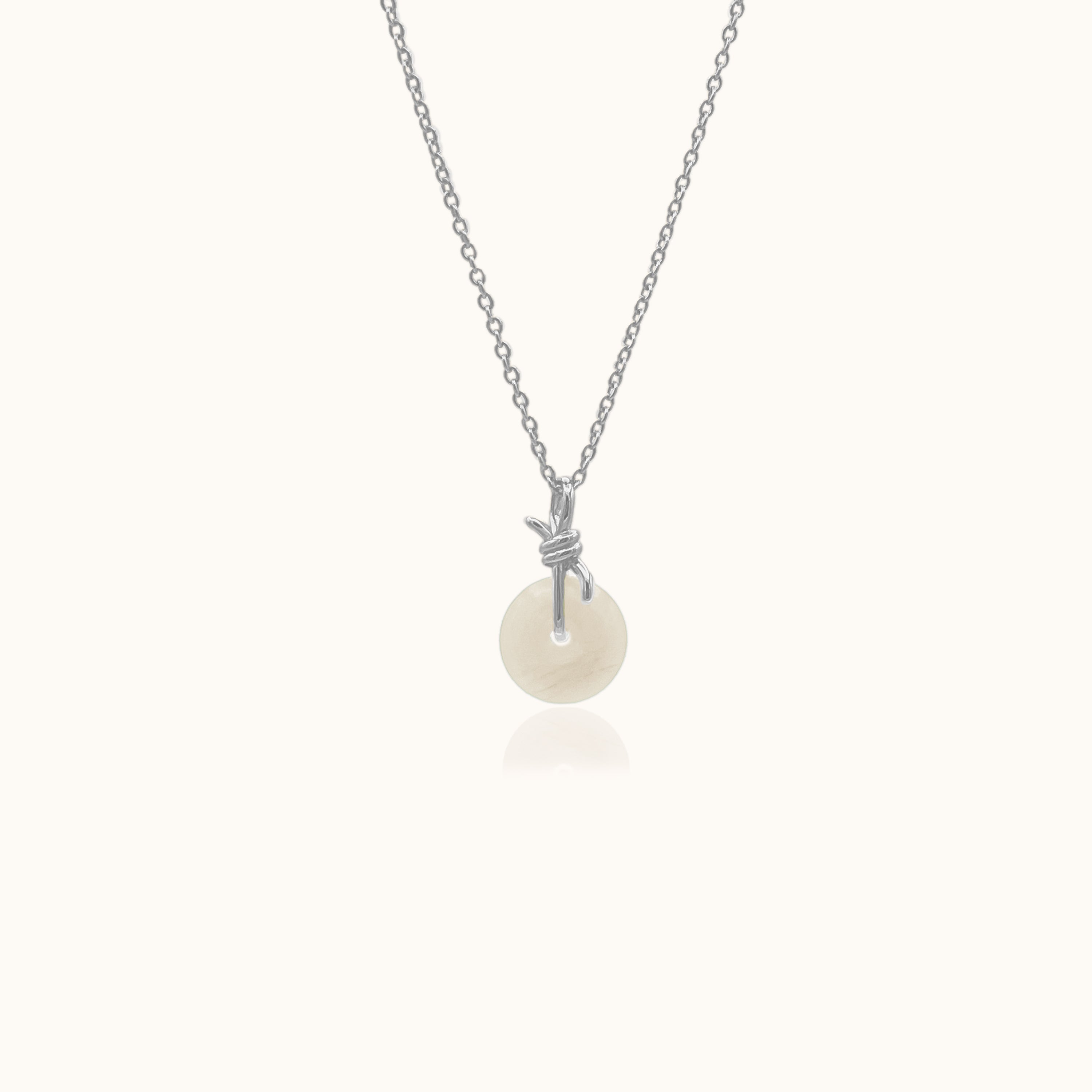 Sterling Silver Knot Necklace with White Jade