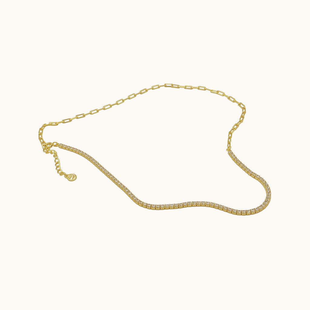 Paperclip Link and CZ Chain Necklace
