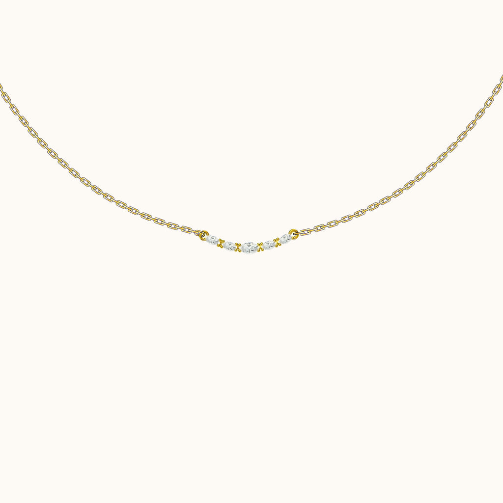 Dainty CZ Pave Smiley Bar Necklace