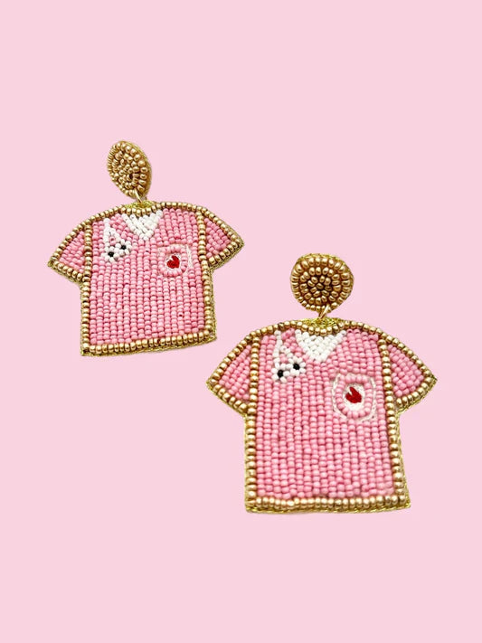 Pink Nurse Scrubs Beaded Earrings