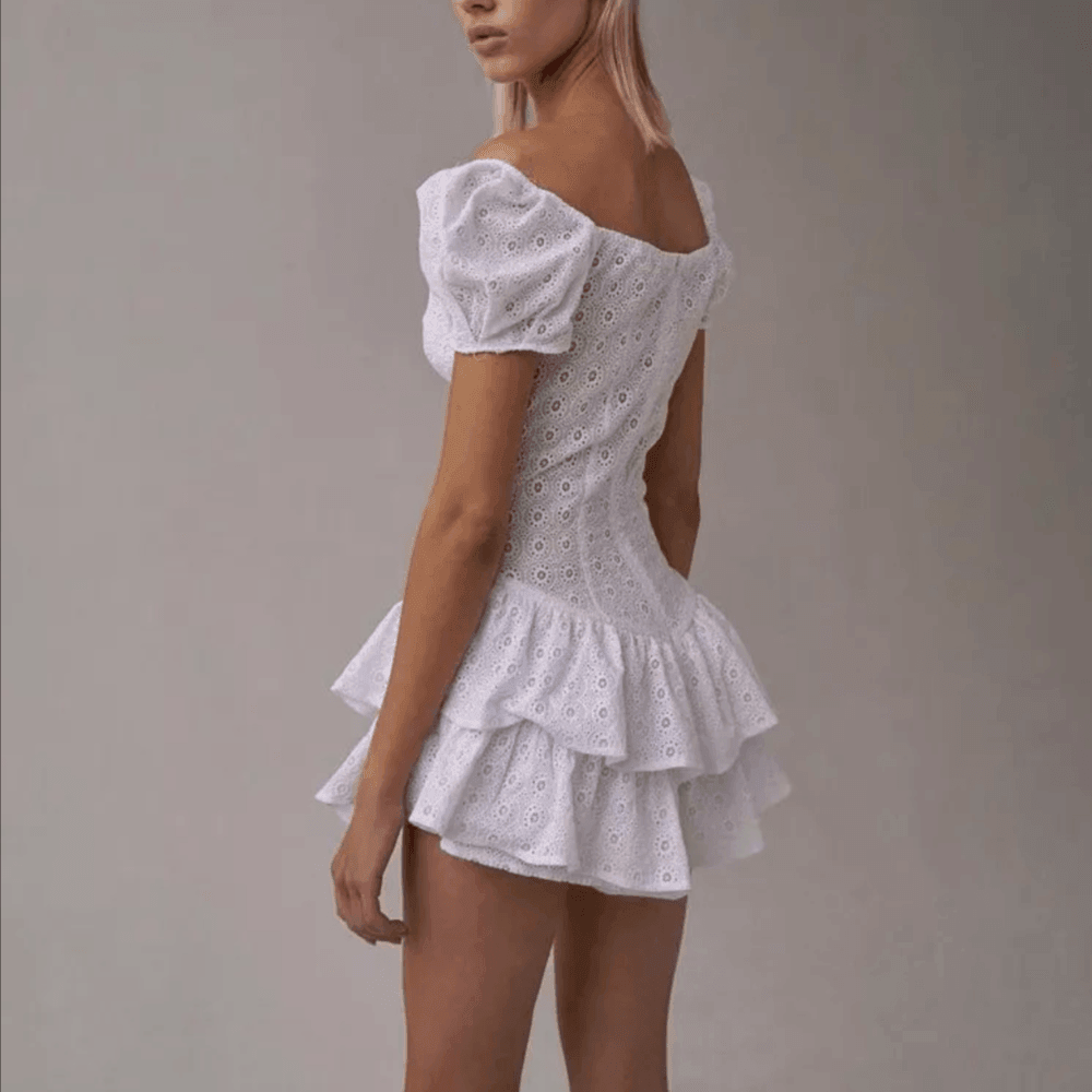 Nadia White Ruffled Pleated Mini Dress