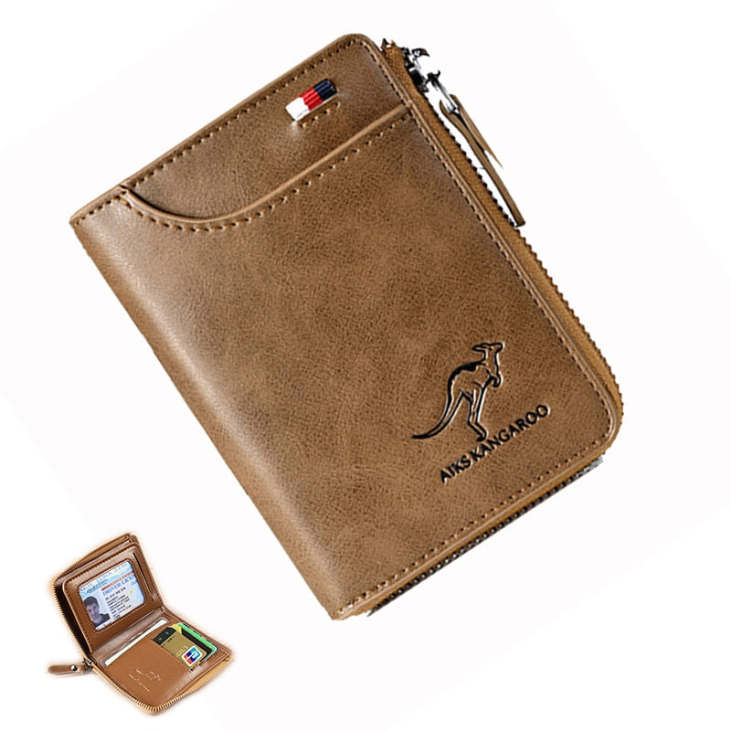 New Men Wallets Fashion Short Desigh Zipper Card Holder Men Leather Purse Solid Coin Pocket High Quality Male Purse