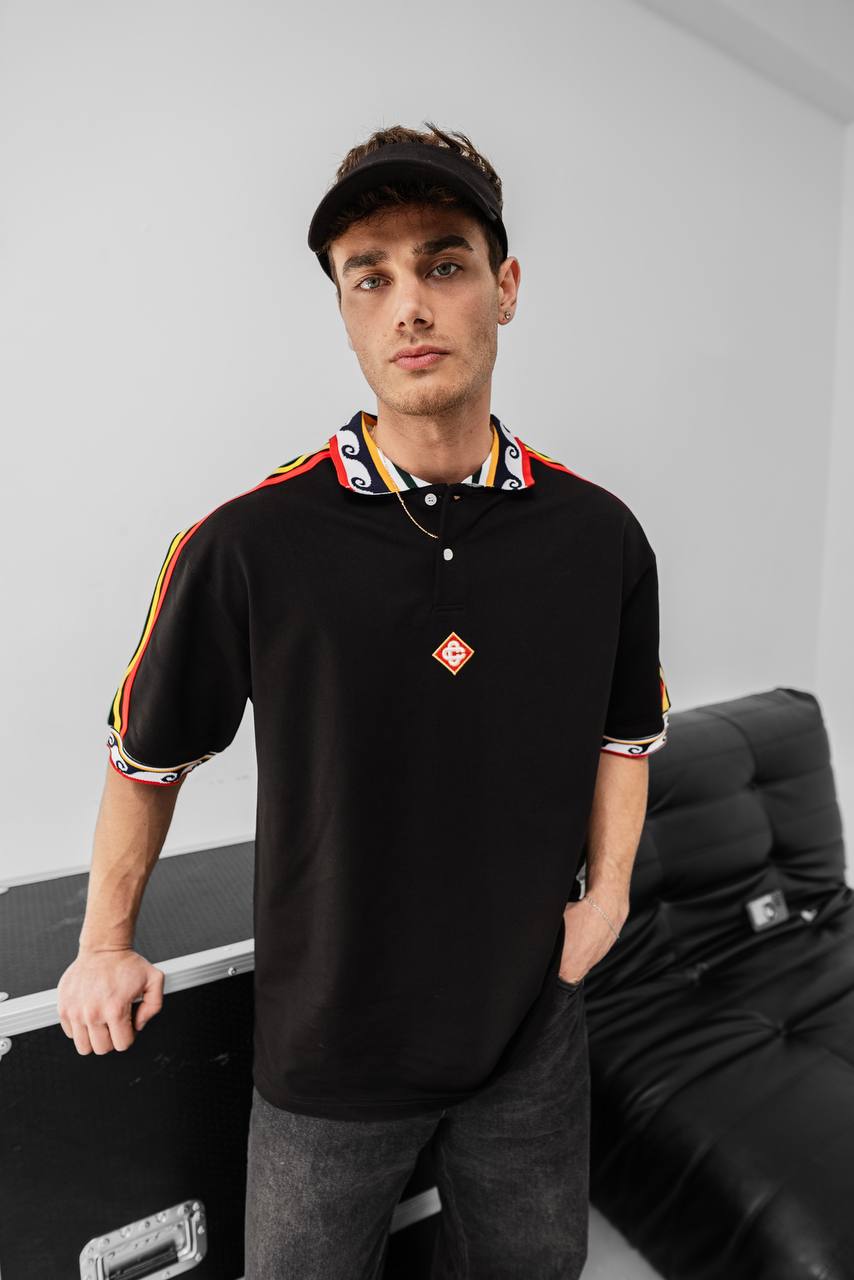 Ethnic Trim Oversized Polo T-Shirt – White Unisex Streetwear