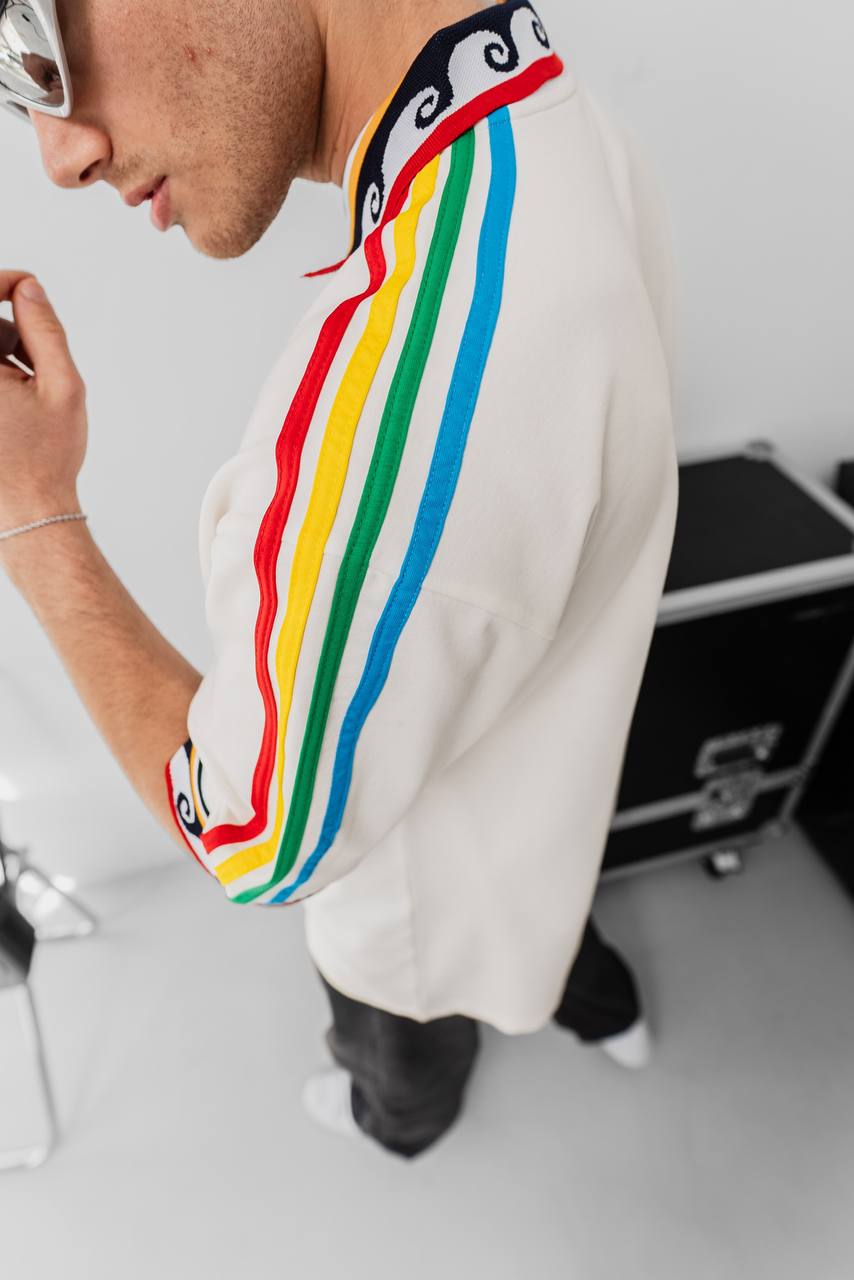 Ethnic Trim Oversized Polo T-Shirt – White Unisex Streetwear