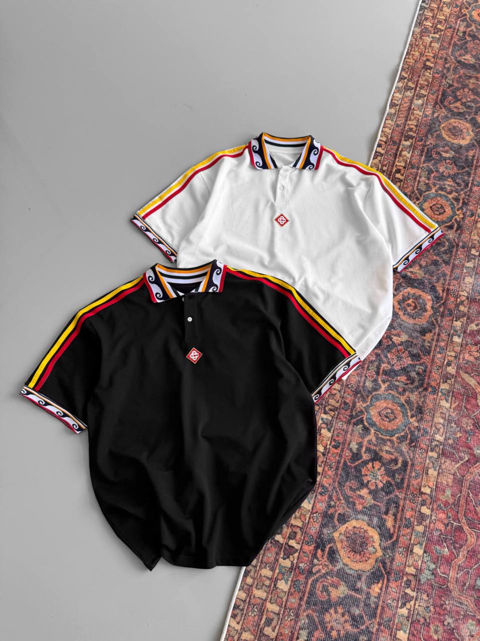 Ethnic Trim Oversized Polo T-Shirt – White Unisex Streetwear