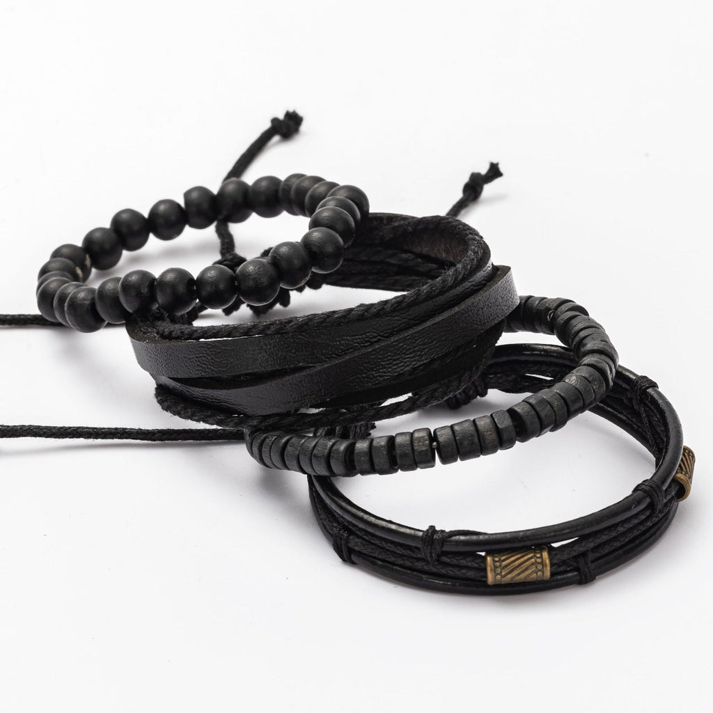 Men's Fashion Combination Leather Artistic Retro Wooden Bracelets