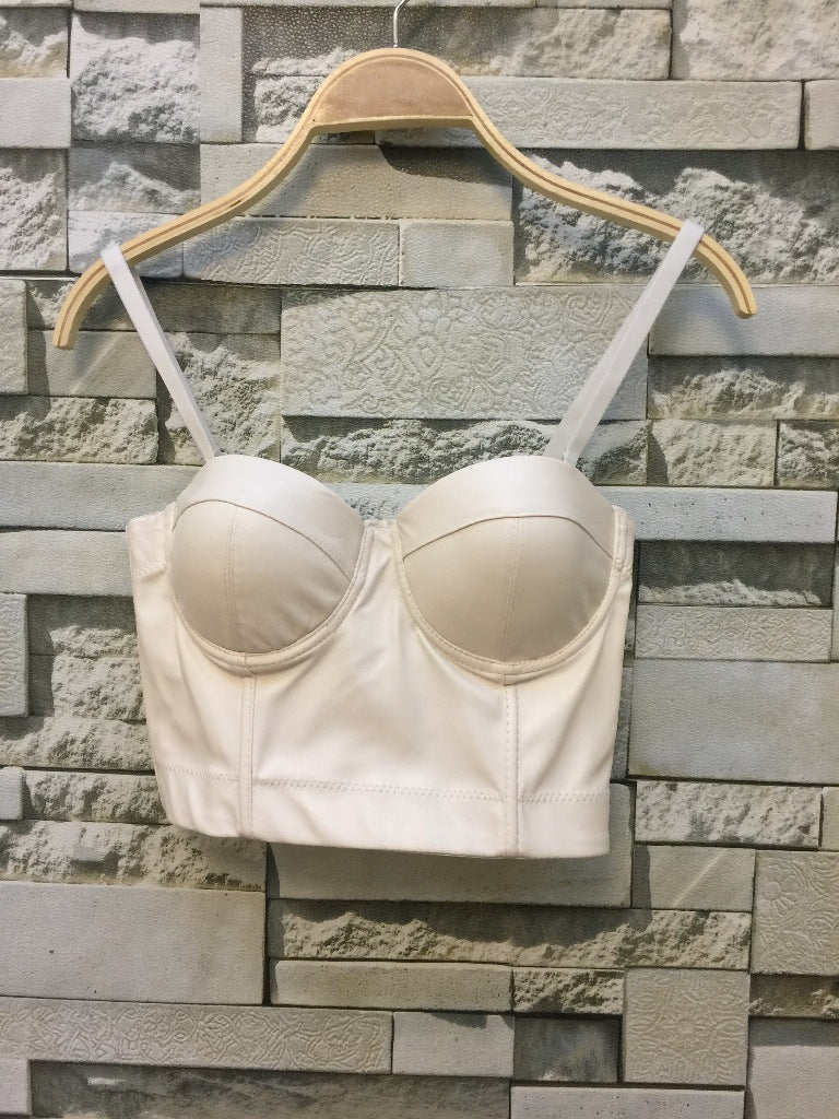 Leather Women Summer Solid Color Stretch Small Tank Top Underwear Sexy Cropped Bra Small Sling