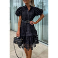 Spring Summer Single Breasted Lace Dress Loose Vacation Belt Dress Women