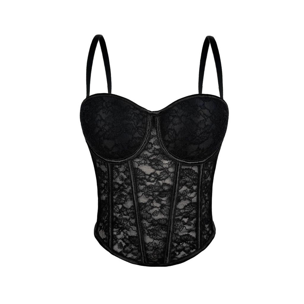 Lace Mesh See through Boning Corset Corset Sling Slim Fit with Brassiere Pad Waist Trimming Body Shaping Outer Wear Sexy Beauty