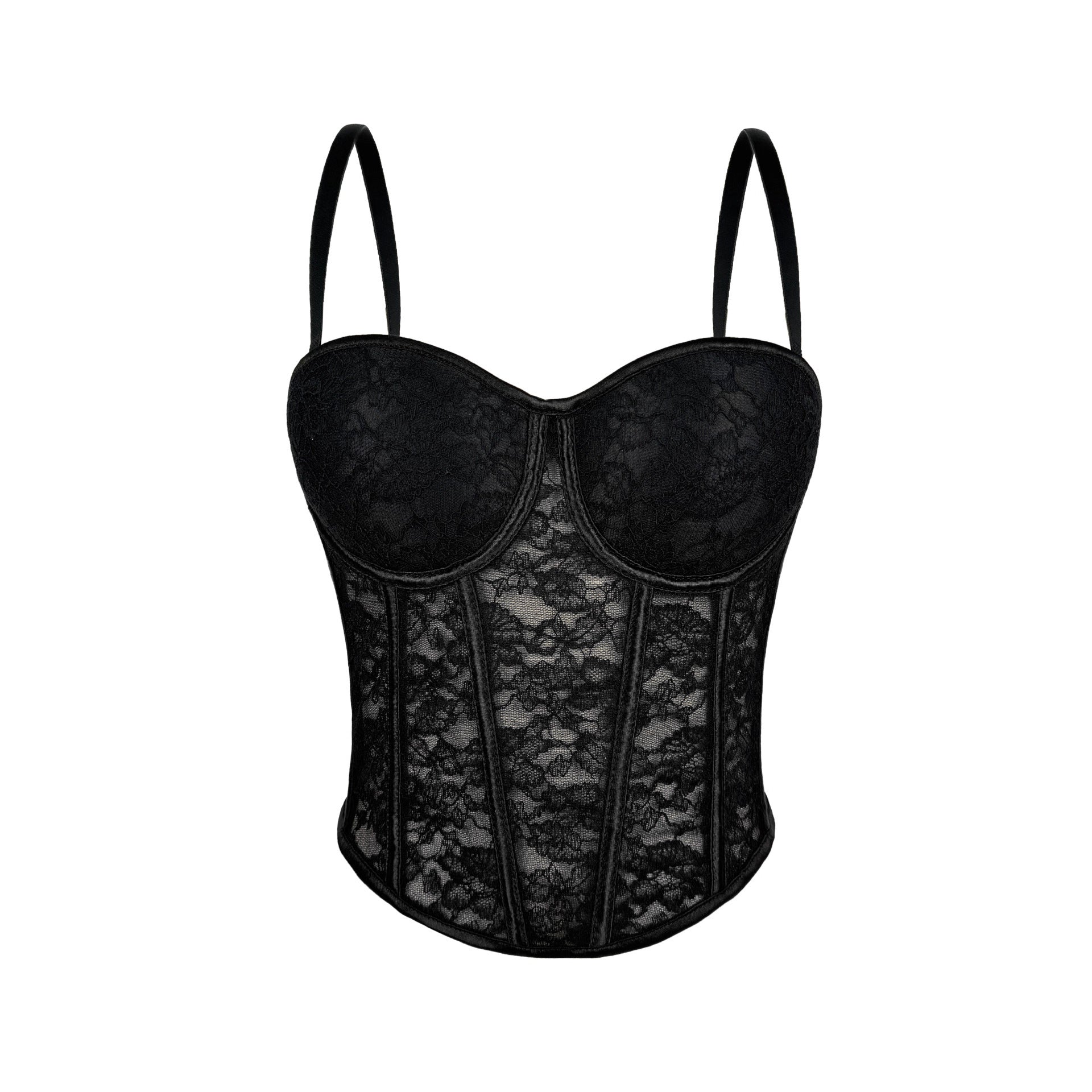 Lace Mesh See through Boning Corset Corset Sling Slim Fit with Brassiere Pad Waist Trimming Body Shaping Outer Wear Sexy Beauty