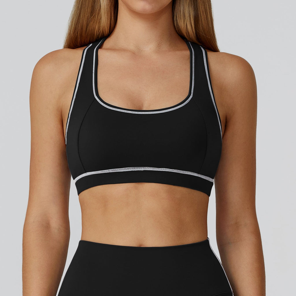 Contrast Color Brushed Yoga Bra H Shaped Beauty Back Sports Vest Outdoor Sports Running Exercise Underwear