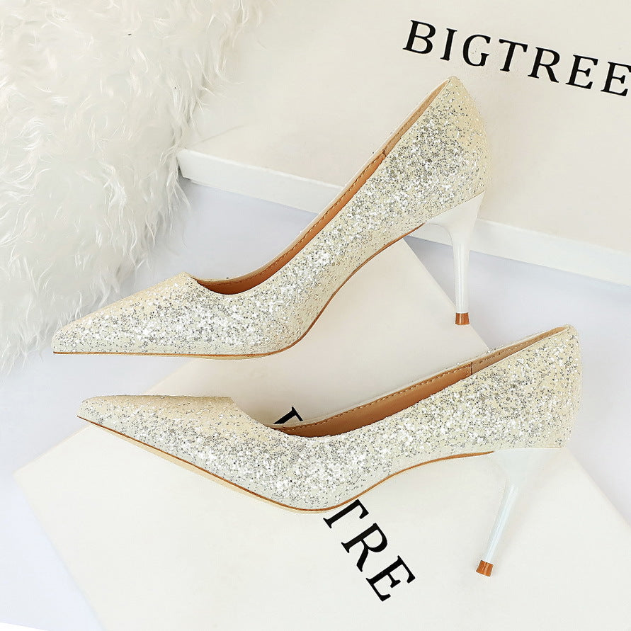 Sexy Nightclubs Thinner High Heels Women Shoes Stiletto Heel Sparkle Sequ Pumps