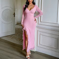 Women Clothing Autumn Elegant Sleeveless Split Maxi Dress