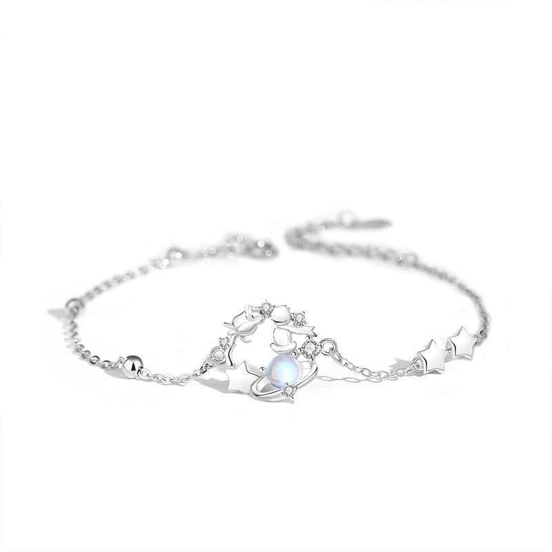 Sterling Sier Rose Planet Moonstone Design Bracelets