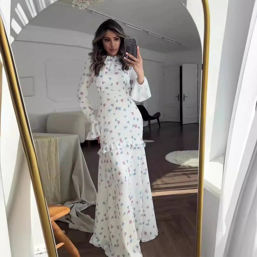 Gentle Floral Flounce Long Dress