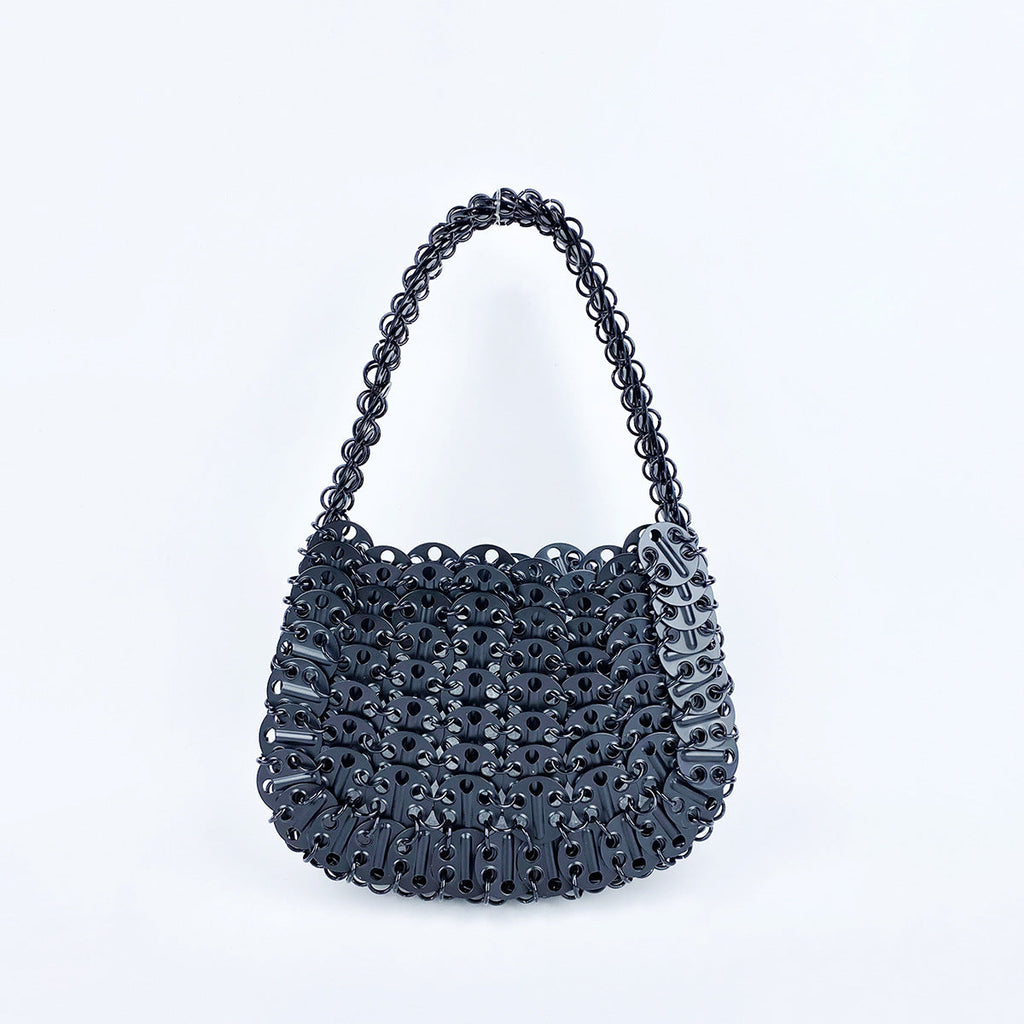 High Grade Metal Painted Iron Sequ Solid Color Portable Underarm Bag Hand Woven Women Bag