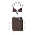 Summer New Night Club Style Sexy Lace-up Chest-wrapped Hip Skirt Two-piece Suit
