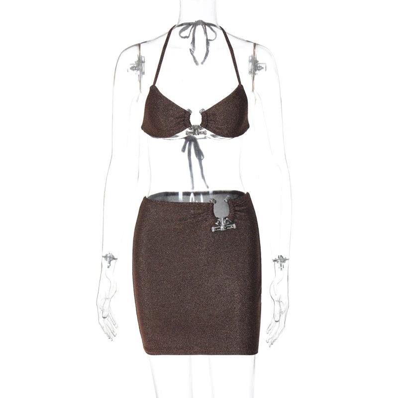 Summer New Night Club Style Sexy Lace-up Chest-wrapped Hip Skirt Two-piece Suit