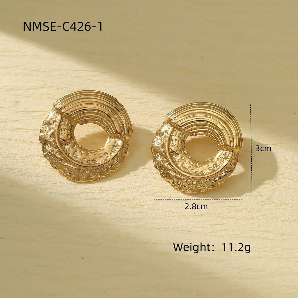 Niche Design Frosted Karst Pleated Irregular Asymmetric Titanium Steel Earrings Women Light Luxury Cold Geometric Abstract Shape Earrings