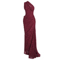 Women Sexy Deep V Plunge Neck Backless Hip Hugging Burgundy Dress Lace Pleated Fishtail Dress