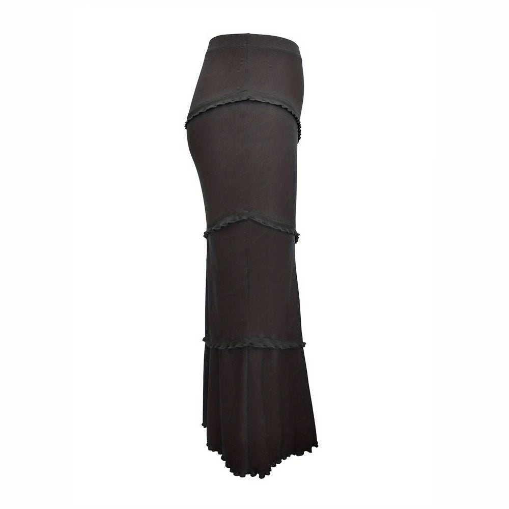 Skirt Black Autumn Winter Women Clothing Solid Color Multi Layer Stitching Wooden Ear Knitted Fishtail Skirt Step by Step Lotus