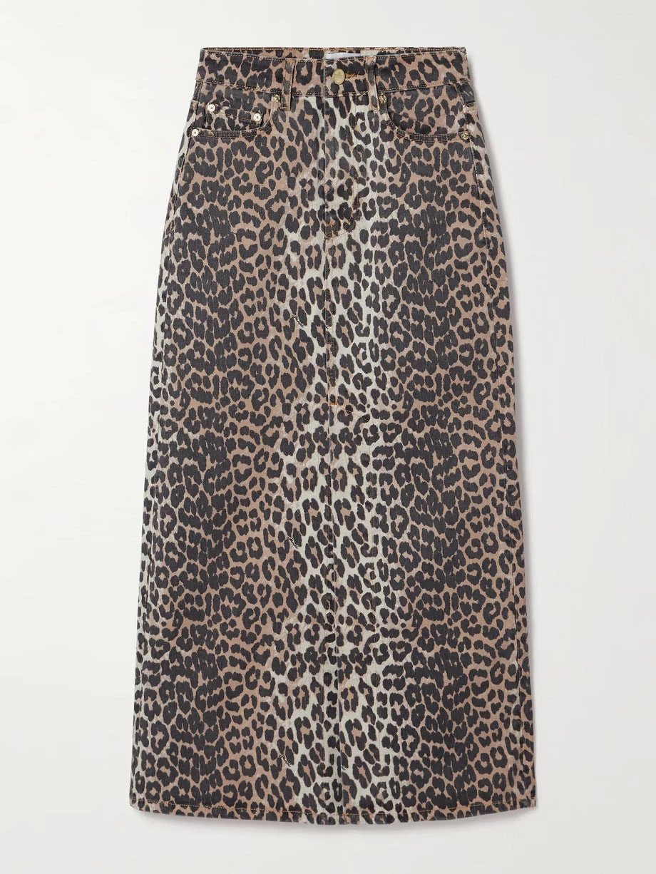 Leopard Print Straight Ankle-length Skirt