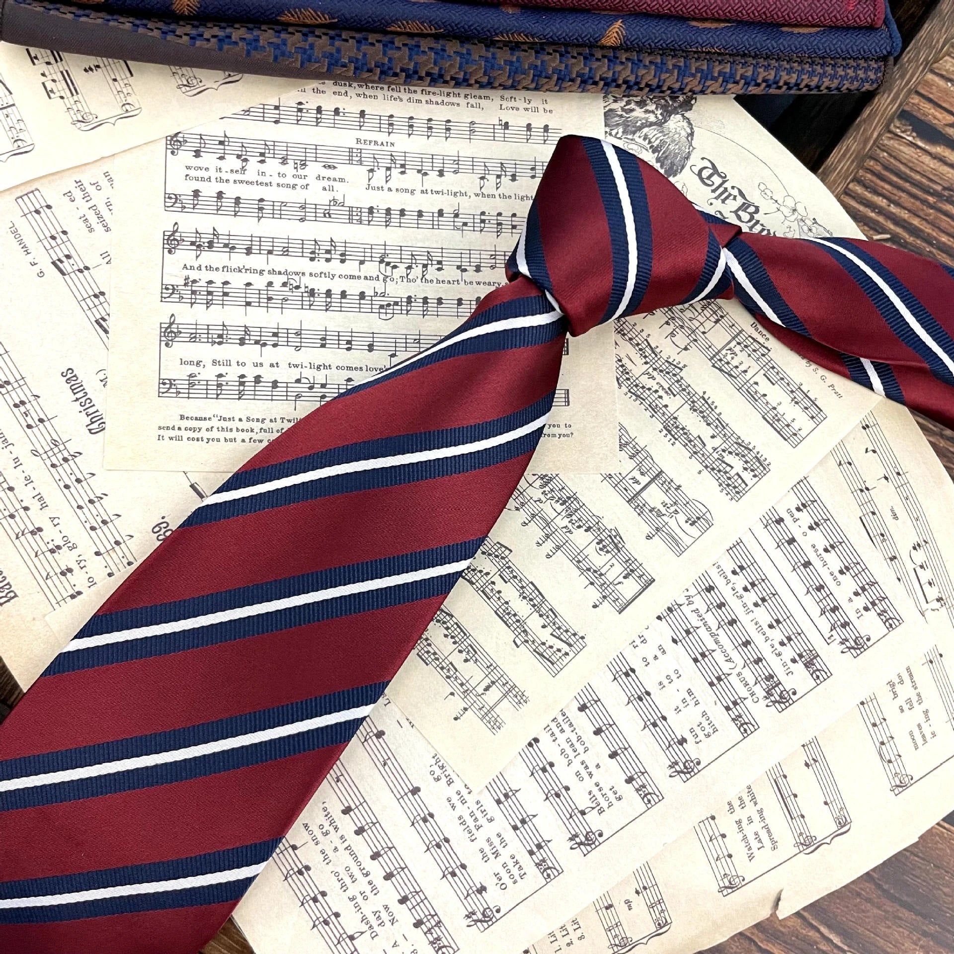 Men's Ties Retro Coffee Color Orange Red Striped Tie Hand Hit 8CM