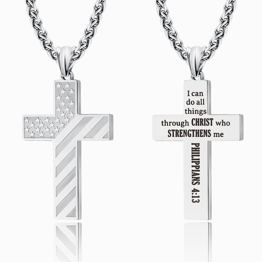 Men's National Flag Cross Stainless Steel Necklaces