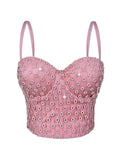 Rhinestone Boning Corset Bra Short Camisole Sexy Slim Outer Wear Slimming Polka Dot Boning Corset Top