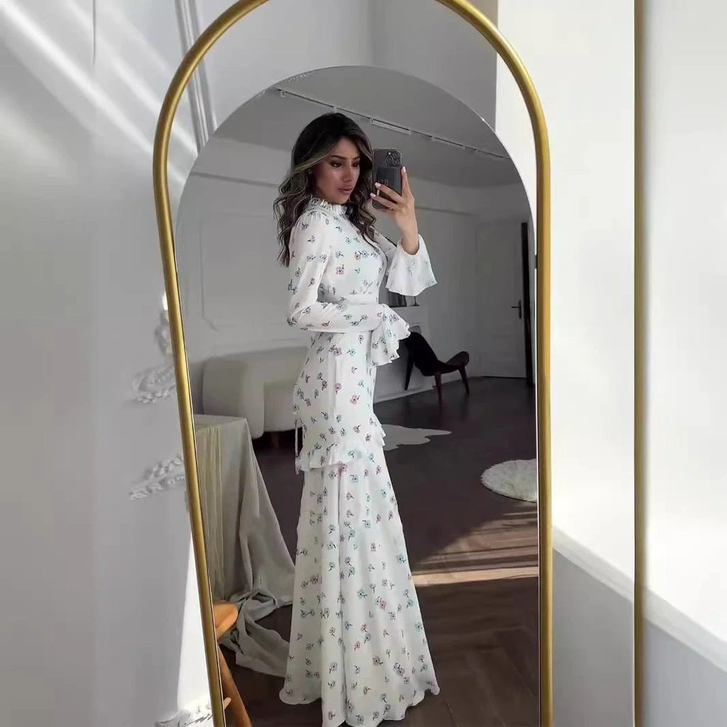 Gentle Floral Flounce Long Dress