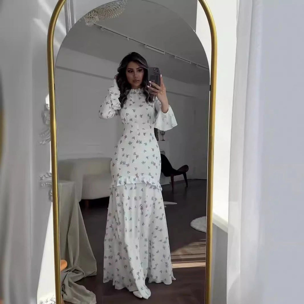 Gentle Floral Flounce Long Dress