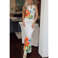Spring Summer Positioning Floral Sleeveless Dress Two Piece Set Casual Vacation Women Two Piece Set