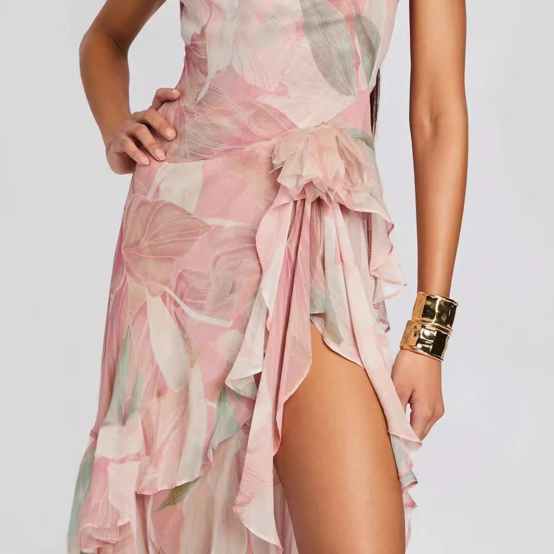 Women's Irregular Oblique Ruffled Skirt With Suspenders