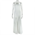 Elegant Women Dress See through Bandeau Slim Fit A line Off Neck Solid Color Dress Evening Dress