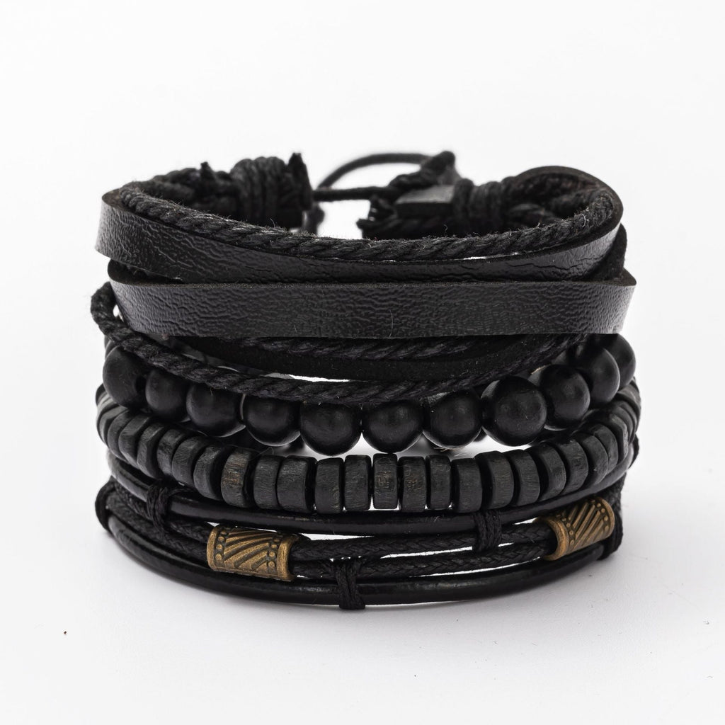 Men's Fashion Combination Leather Artistic Retro Wooden Bracelets